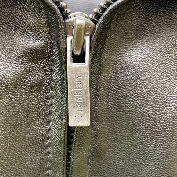 Calvin Klein Black Leather Jacket Fleece & Quilted Lining Men's Size M - Picture 10 of 15